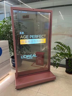 55 इंच का फ्लोर स्टैंडिंग टीवी पारदर्शी OLED डिजिटल साइनेज AMOLED स्क्रीन 4K टच अल्ट्रा पतला पारदर्शी OLED डिस्प्ले